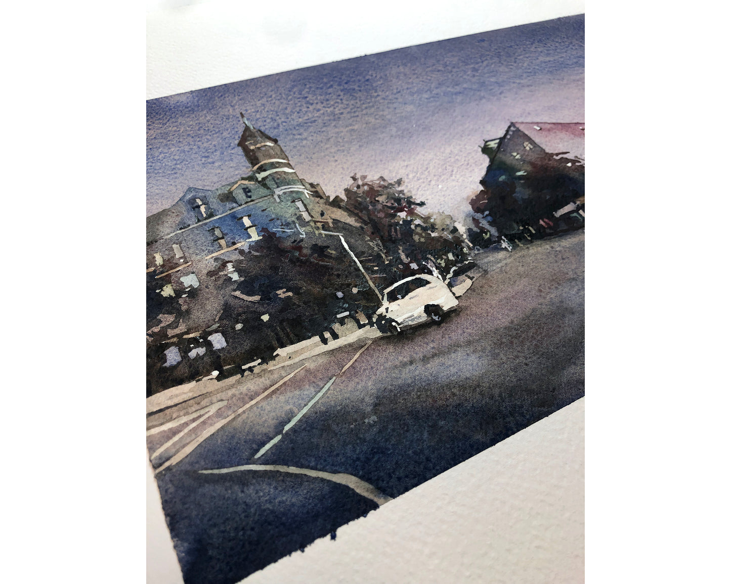Watercolor painting Chillicothe OH downtown skyline art architecture business district (original)