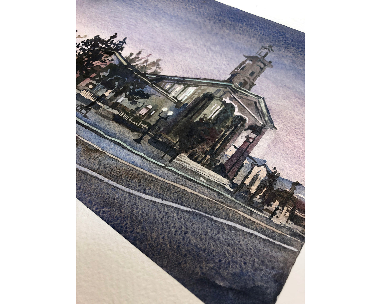 Watercolor painting Chillicothe OH downtown skyline art architecture business district (original)
