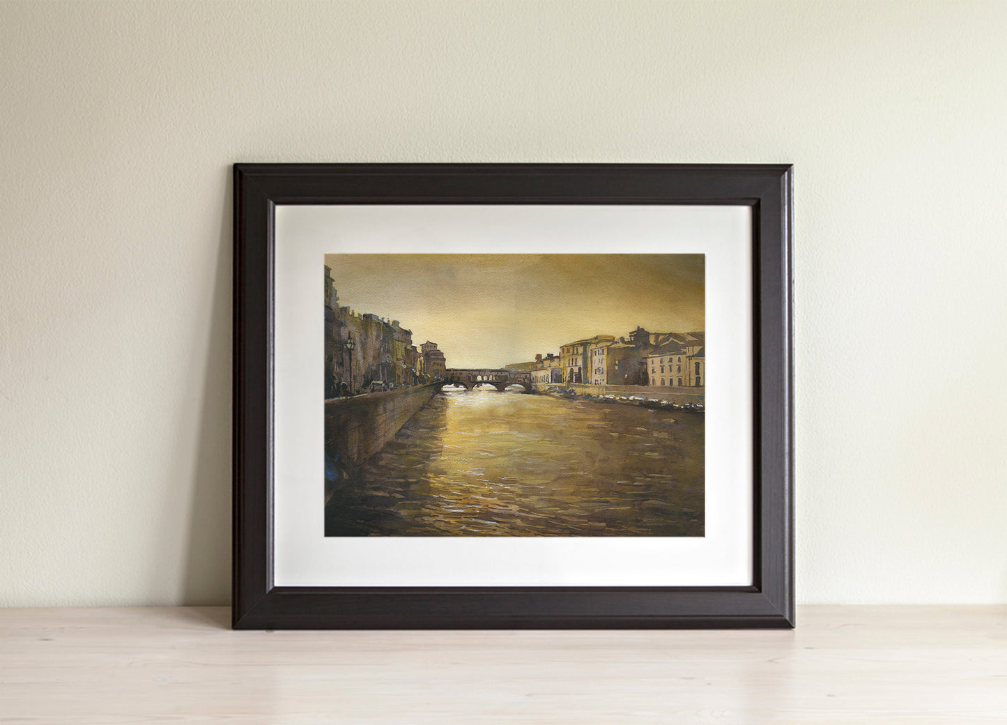 Puente Ponte Vecchio en la ciudad medieval de Florencia, Italia. Acuarela del Ponte Vecchio, arte de Florencia (original)