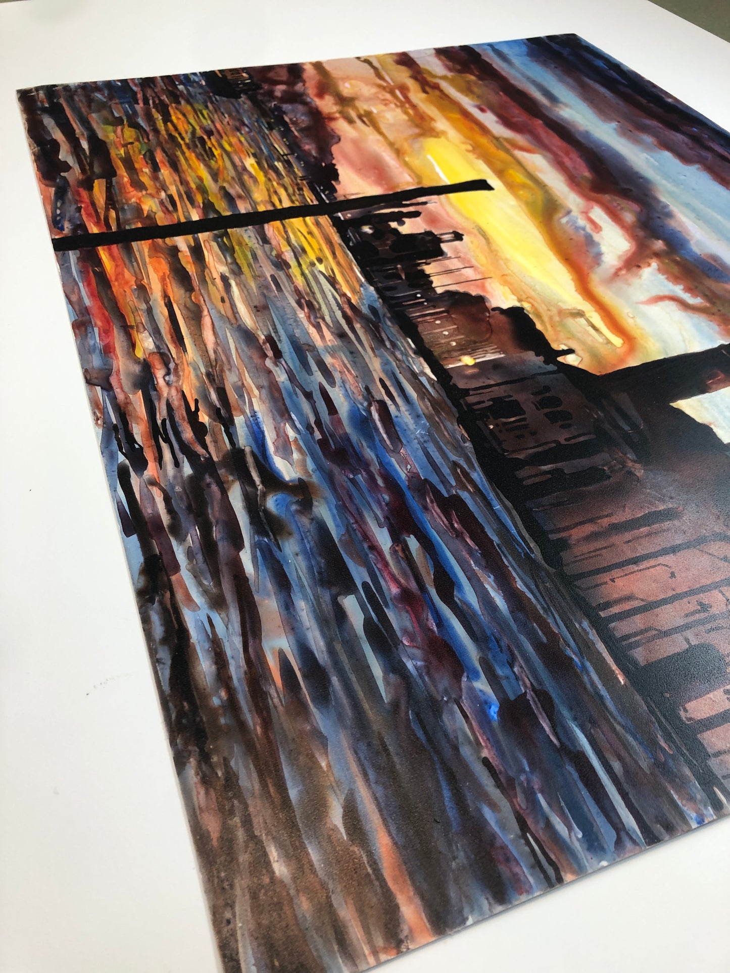 Impressionistic watercolor painting of Venice Italy’s iconic skyline and canal life.