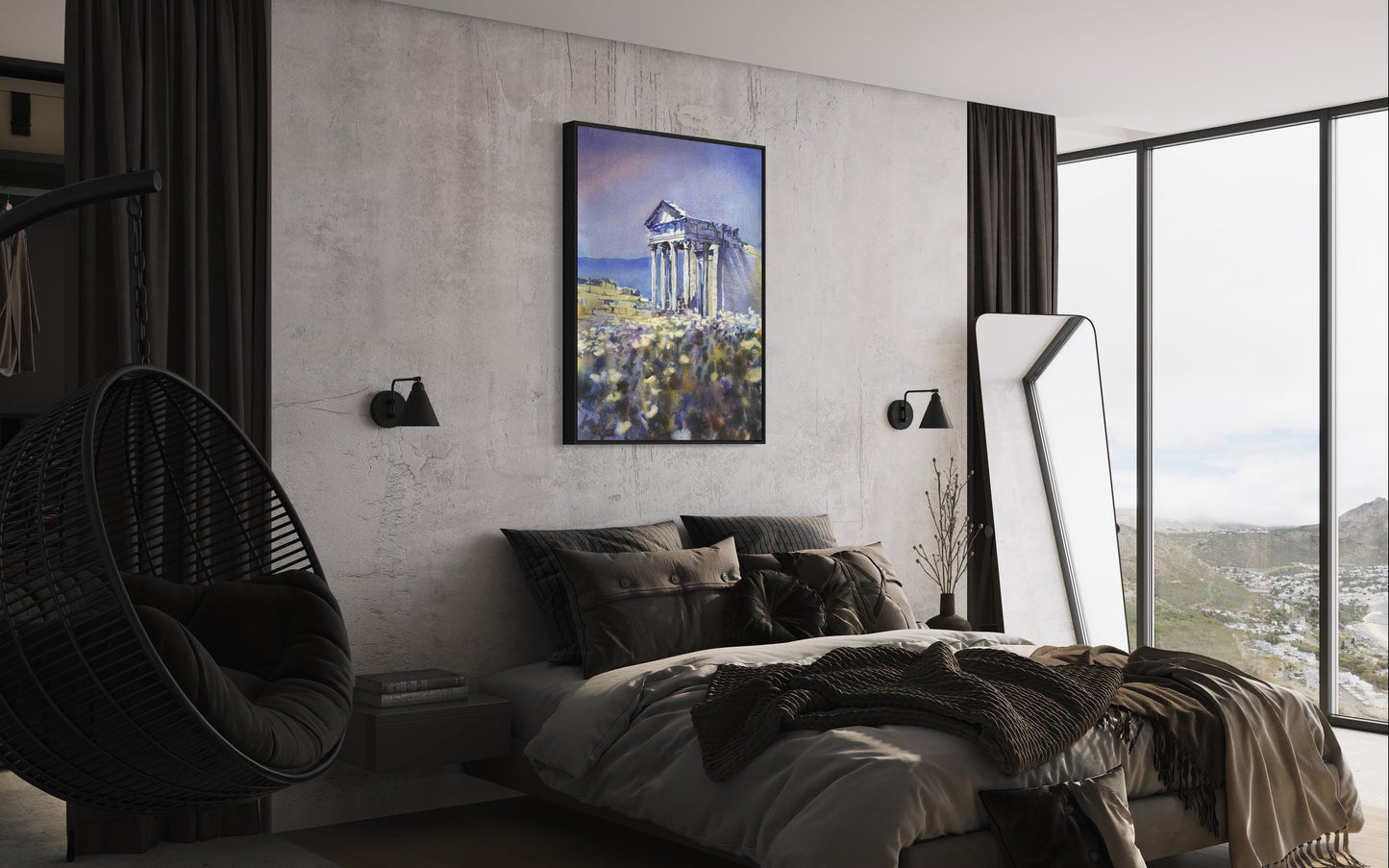 Watercolor painting of Roman temple at the ruins of Dougga in Tunisia- Africa.   Roman ruins Tunisia watercolor painting fine art print.