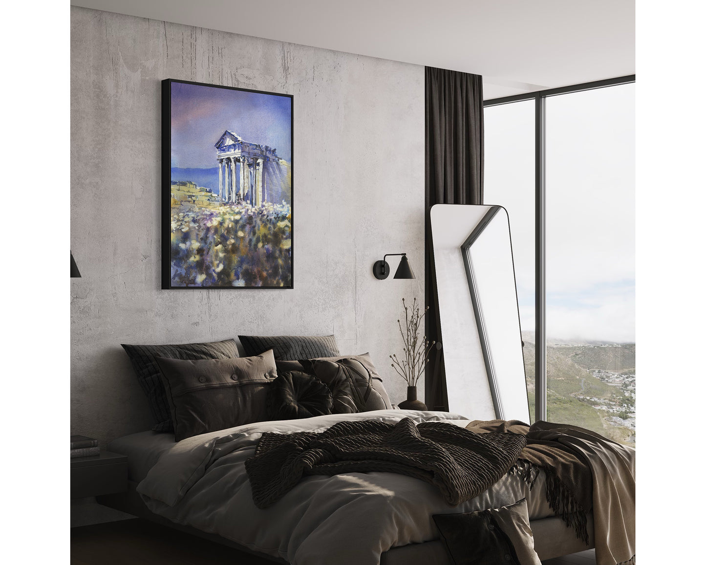 Watercolor painting of Roman temple at the ruins of Dougga in Tunisia- Africa.   Roman ruins Tunisia watercolor painting fine art print.