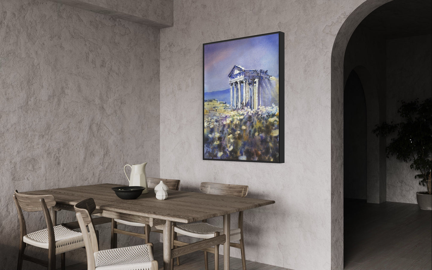 Pintura del templo romano en las ruinas de Dougga en Túnez-África. Ruinas romanas Túnez acuarela pintura bellas artes (original)