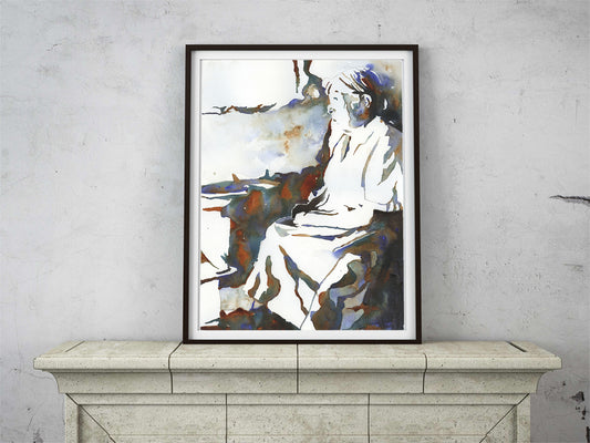 Peru artwork- Quechua woman sitting in house Sacred Valley. Peruvian artwork colorful watercolor painting fine art South America (original)