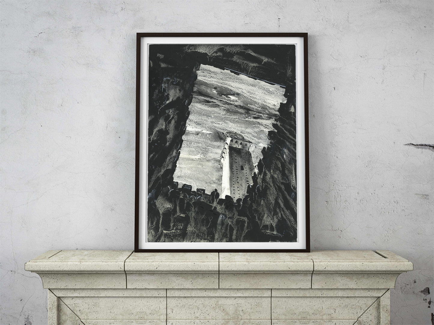 Pintura de acuarela de Siena, Italia. Il Campo en la ciudad medieval de Siena Italia pintura de bellas artes arte en blanco y negro decoración del hogar toscano Europa (impresión)
