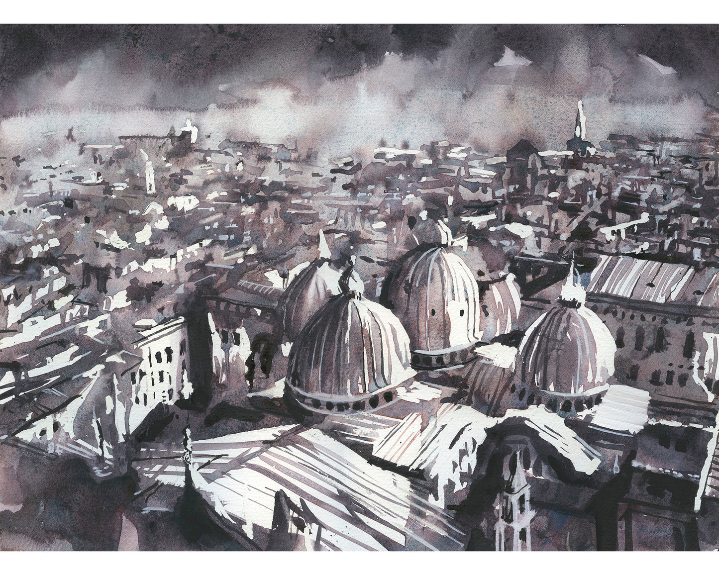 Venecia, Italia vista aérea desde la Plaza de San Marcos - Arte de Venecia obra de arte monocromática horizonte Venecia Italia decoración del hogar pintura de paisaje