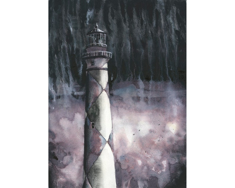 Faro de Cape Lookout en Outer Banks, Carolina del Norte. Obra de arte monocromática en BW Faro de Cape Lookout Obra de arte en blanco y negro OBX (impresión)