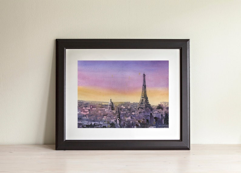 Eiffel Tower rising above buildings of Paris, France. Eiffel Tower watercolor painting fine art print Paris art home decor skyline Paris art (print)