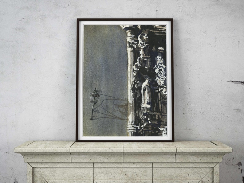 Fine art print of a nighttime Guanajuato street scene, painted in deep blues and warm yellows, perfect for thoughtful gifts or gallery-style interiors.