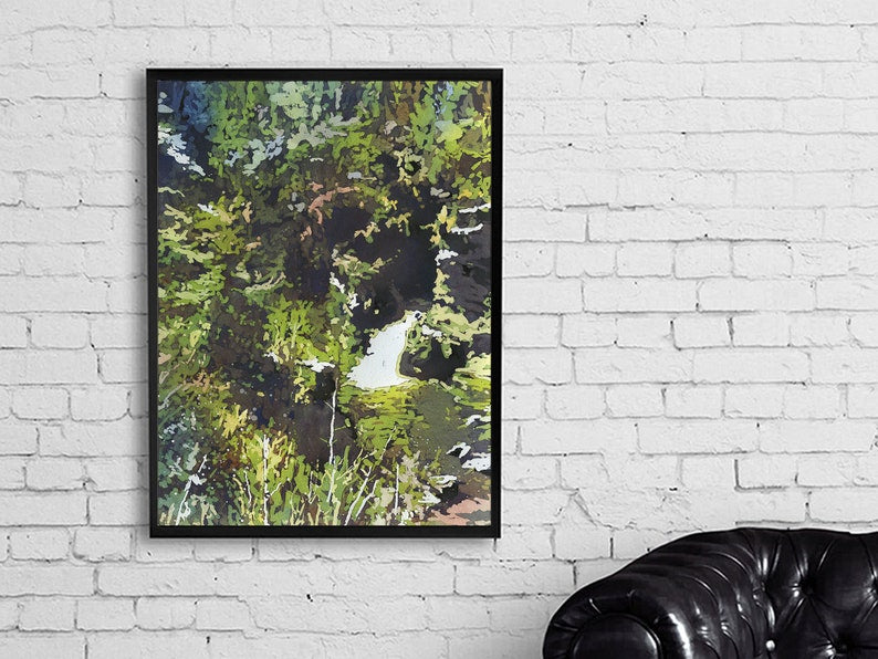 Linville Falls in the Blue Ridge moutains- North Carolina.  Watercolor painting Linville Falls landscape art green painting Linville Gorge (print)