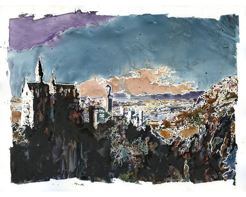 Neuschwanstein Castle in Bavaria- Germany. Watercolor painting Neuschwanstein Castle artwork Germany castle fine art Bavaria (print)