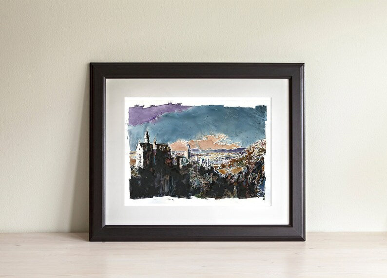 Neuschwanstein Castle in Bavaria- Germany. Watercolor painting Neuschwanstein Castle artwork Germany castle fine art Bavaria (print)