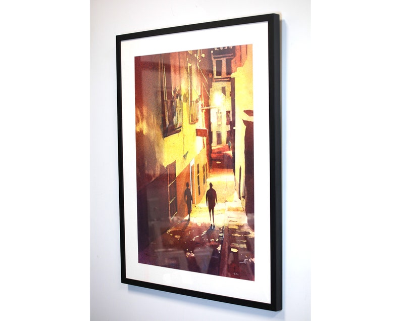 Elegant watercolor painting of a historic street in Guanajuato—UNESCO World Heritage city—perfect for cultural home decor, travel lovers, or stylish office walls.