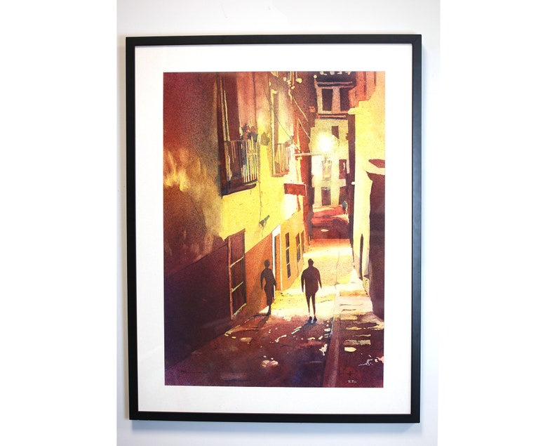 This watercolor street scene shows the dynamic architecture and color of Guanajuato, Mexico—ideal as a travel keepsake or gift for global art lovers.