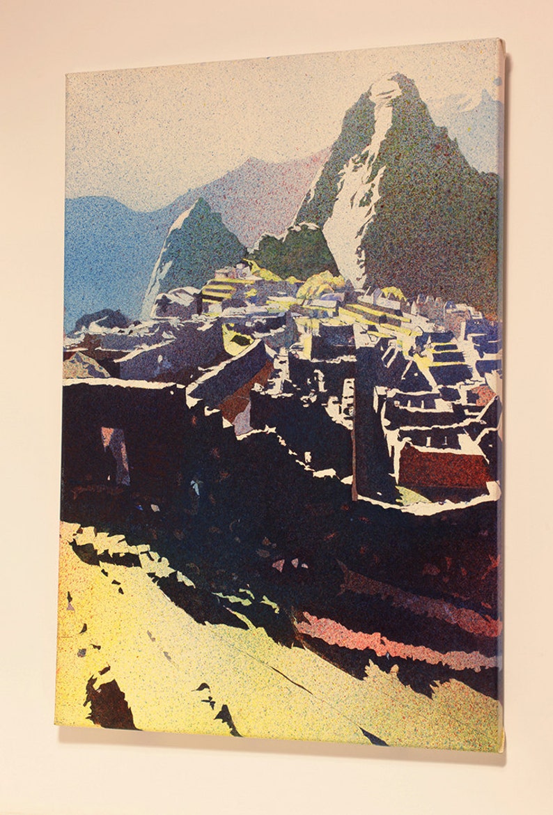 Original watercolor painting capturing Machu Picchu’s ruins from the iconic caretaker’s hut viewpoint—perfect Sacred Valley Peru decor for office or living room.