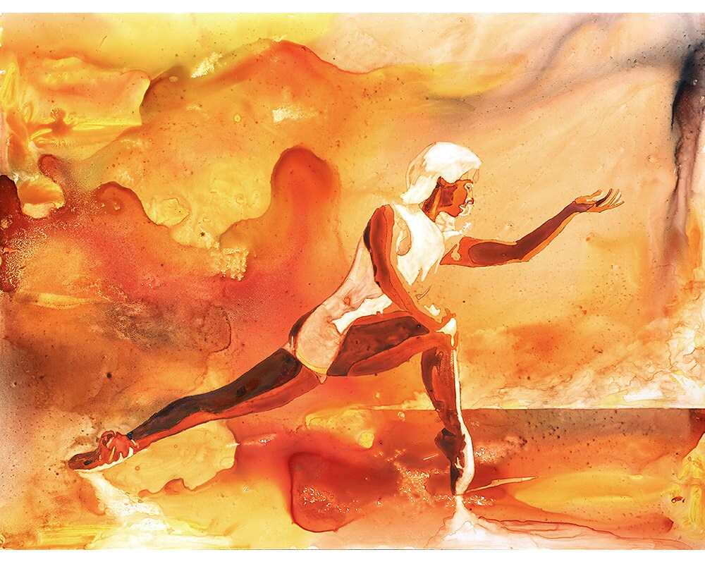 Watercolor painting on YUPO of woman dancing. Watercolor on YUPO paper