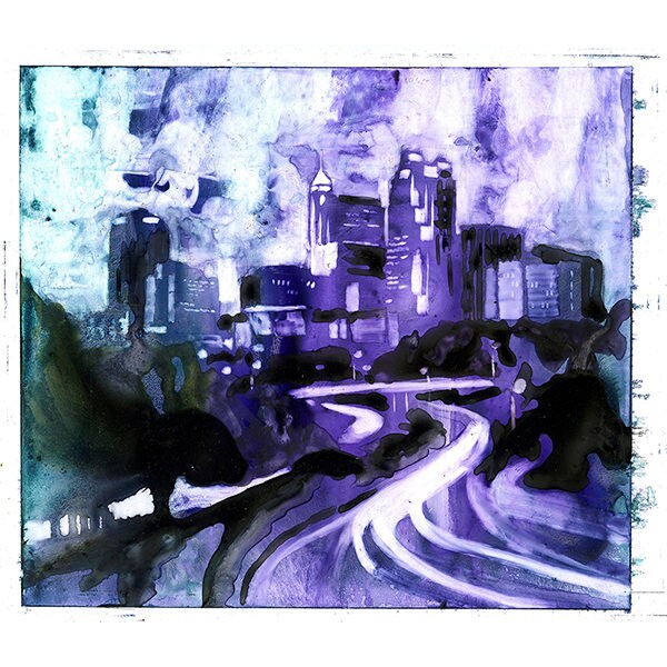 Downtown Raleigh, NC skyline.  Fine art painting Raleigh, NC art.  Raleigh print watercolor art Raleigh wall art house decor giclee (print)