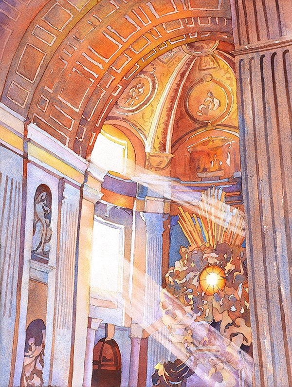 Basílica de San Pedro-Vaticano, Roma (Italia) Basílica de San Pedro arte Acuarela pintura San Pedro Ciudad del Vaticano Italia pintura Roma arte impresión