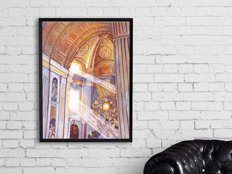 Basílica de San Pedro-Vaticano, Roma (Italia) Basílica de San Pedro arte Acuarela pintura San Pedro Ciudad del Vaticano Italia pintura Roma arte impresión
