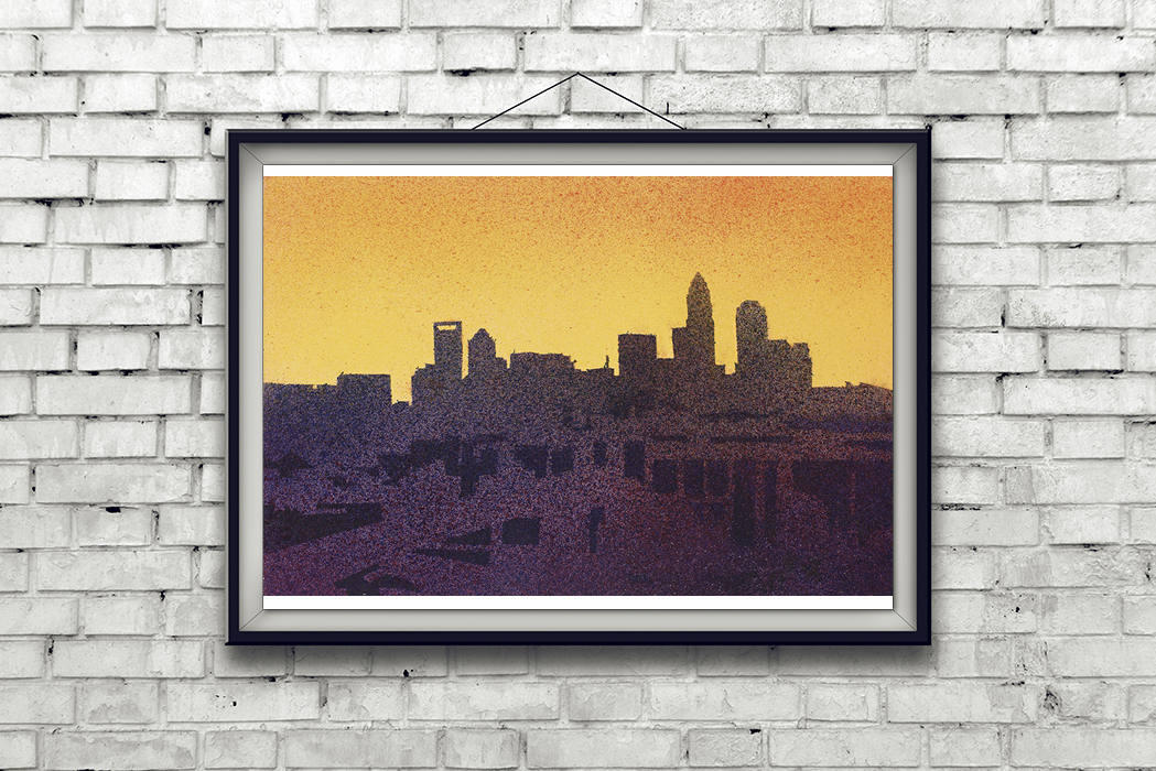 Horizonte de Charlotte, Carolina del Norte al atardecer, Carolina del Norte (EE.UU.). Charlotte horizonte acuarela pintura arte de la pared Charlotte NC acuarela paisaje arte (impresión)