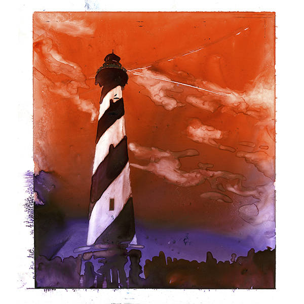 Faro de Cabo Hatteras - Outer Banks, Carolina del Norte. Cuadro de faro OBX. Pintura de acuarela de bellas artes del faro de Cabo Hatteras (impresión)
