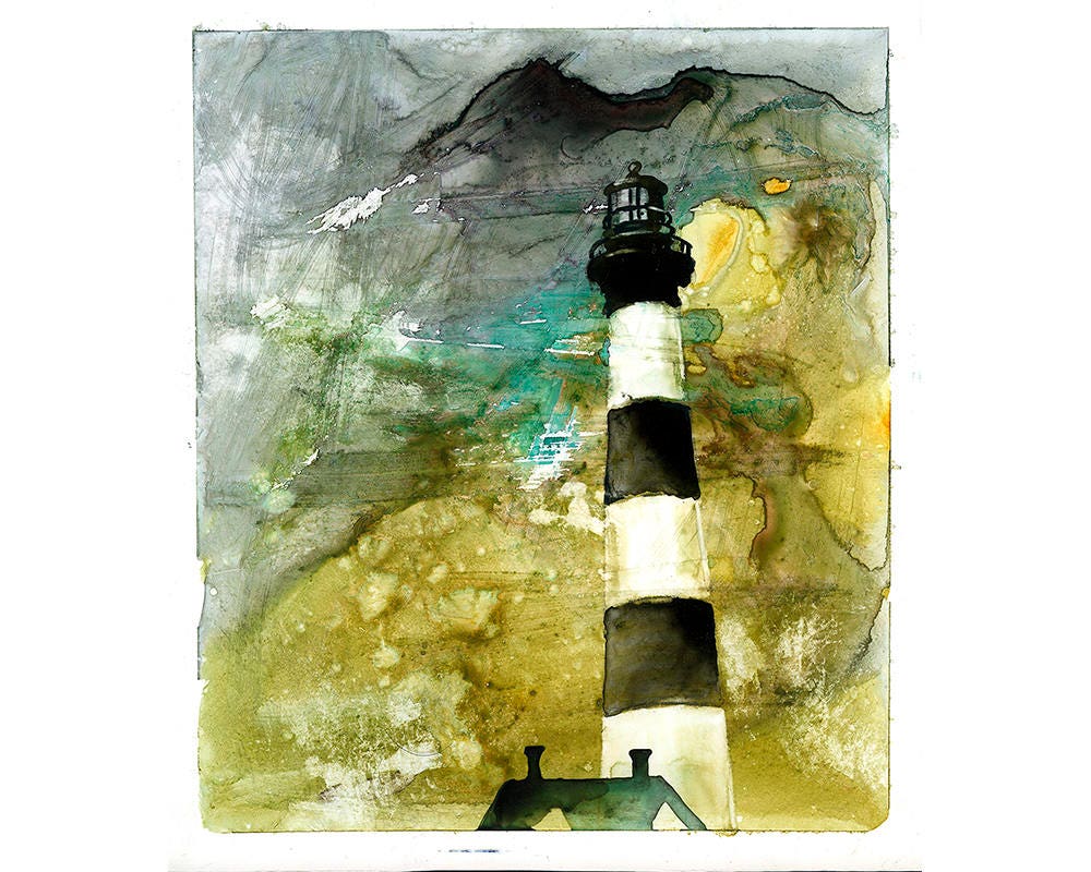 Faro de Bodie Island en Outer Banks, Carolina del Norte: pintura del faro OBX. Decoración del hogar. Arte del faro. Faro de arte de pared (impresión)