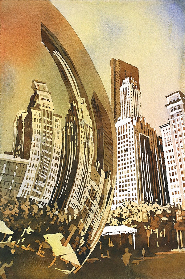 chicago art downtown chicago watercolor artwork