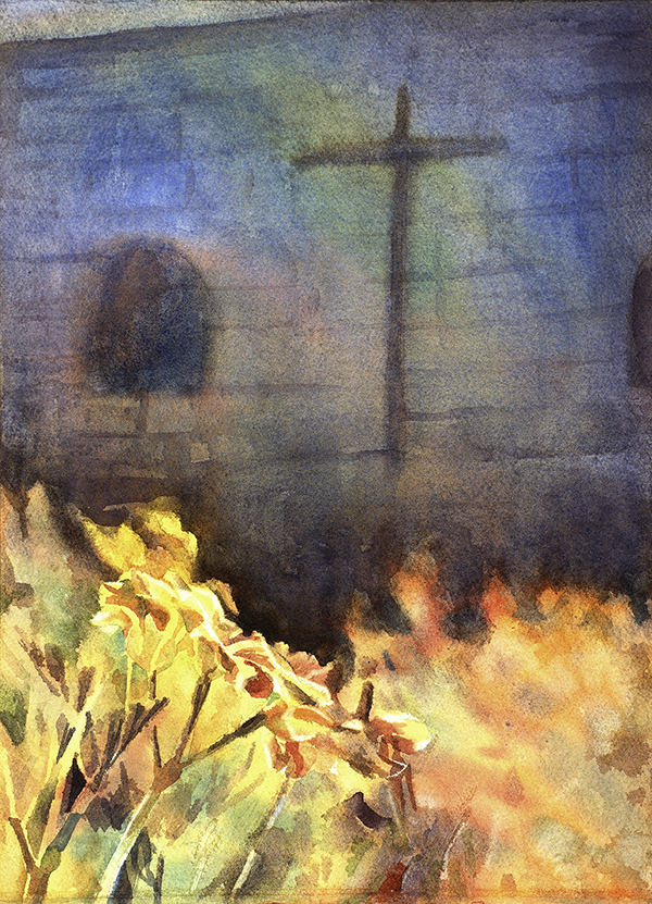 Cruz en la iglesia. Santa Catalina en la ciudad de Arequipa, Perú- pintura de acuarela de bellas artes, arte peruano Pintura de Arequipa (impresión)