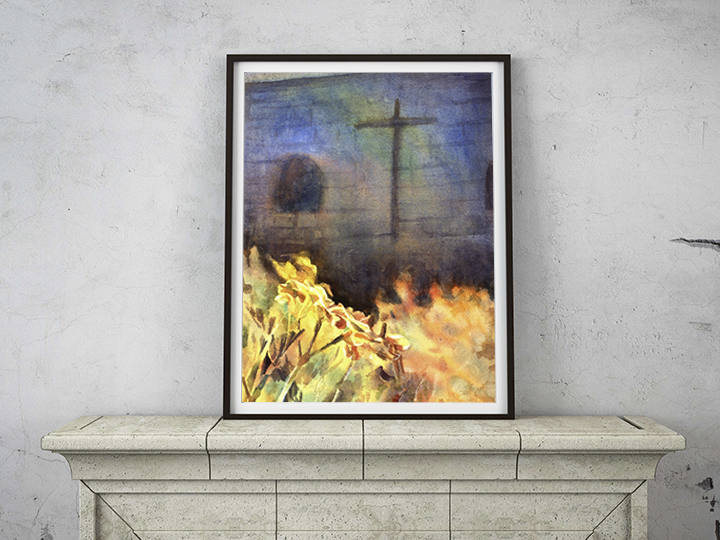 Cruz en la iglesia. Santa Catalina en la ciudad de Arequipa, Perú- pintura de acuarela de bellas artes, arte peruano Pintura de Arequipa (impresión)