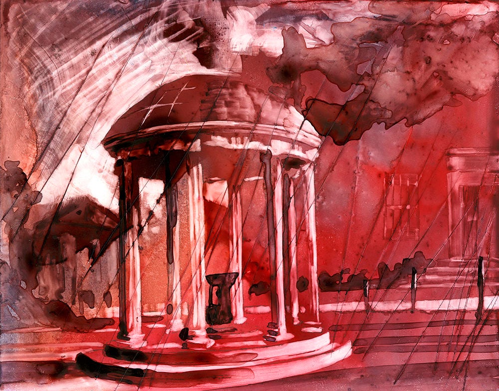 Fine art print of the Old Well at UNC Chapel Hill, North Carolina, ideal for dorm decor, office walls, or alumni home spaces with Tar Heel pride.