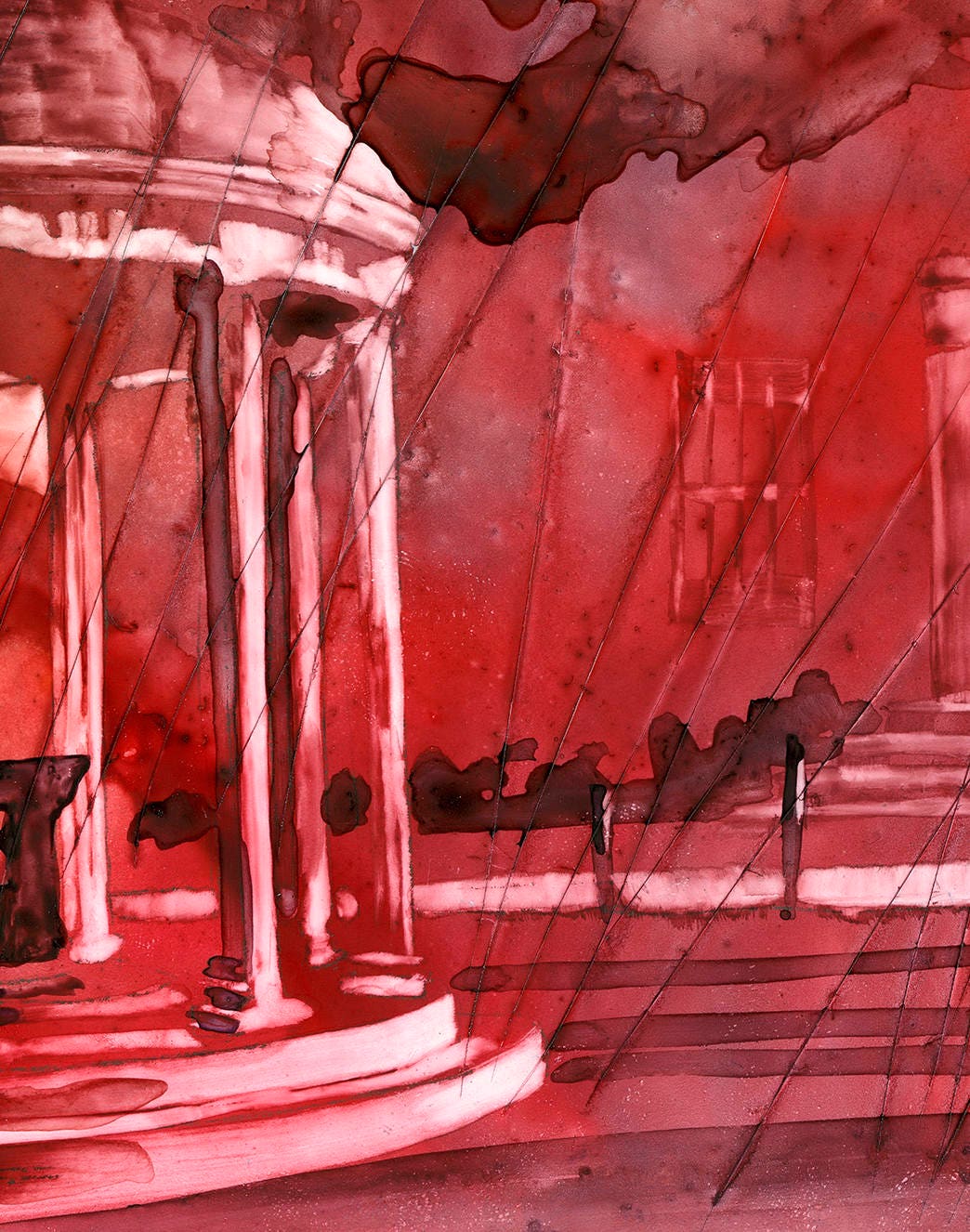 Hand-painted Old Well Chapel Hill watercolor print, framed by trees and gentle hues, a standout piece for graduation celebrations or alumni keepsakes.