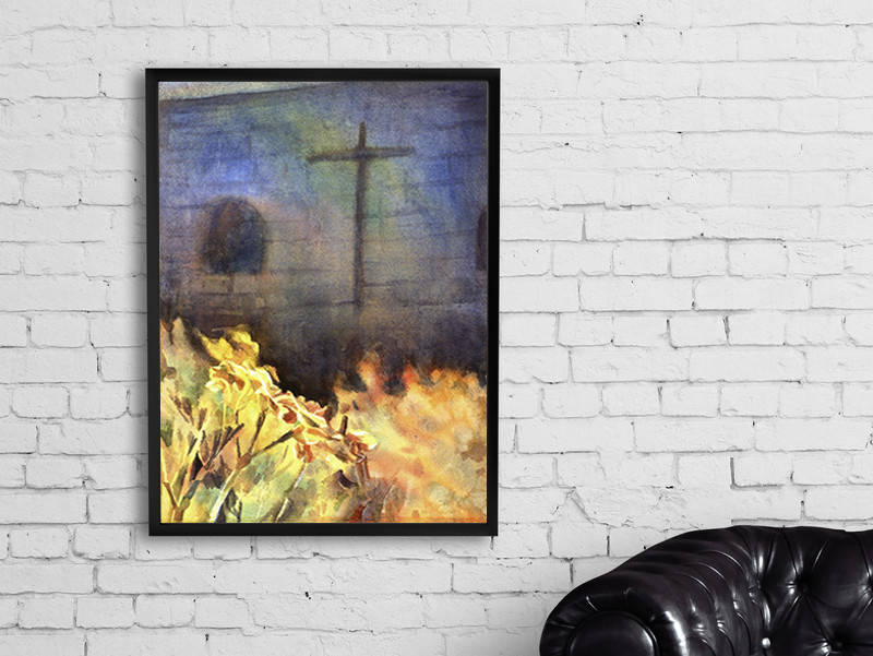 Cruz en la iglesia. Santa Catalina en la ciudad de Arequipa, Perú- pintura de acuarela de bellas artes, arte peruano Pintura de Arequipa (impresión)