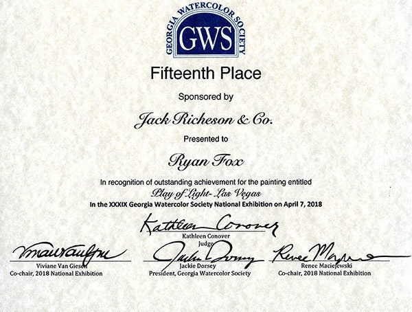 Fountain at Las Vegas Casino- Las Vegas, Nevada.  Las Vegas art.  Watercolor painting fine art print statues Las Vegas artwork Paris casino (original)