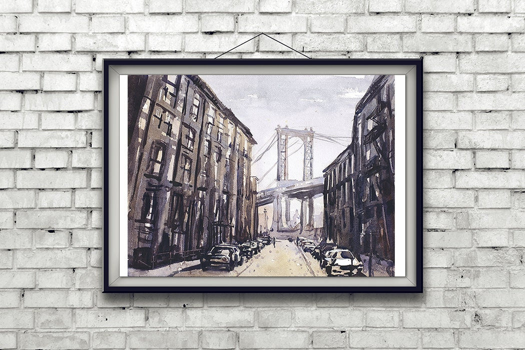 Puente de Manhattan visto desde Brooklyn- Nueva York, NY (EE.UU.) Arte del puente de Manhattan Arte del horizonte de Nueva York Puente de Brooklyn (impresión)