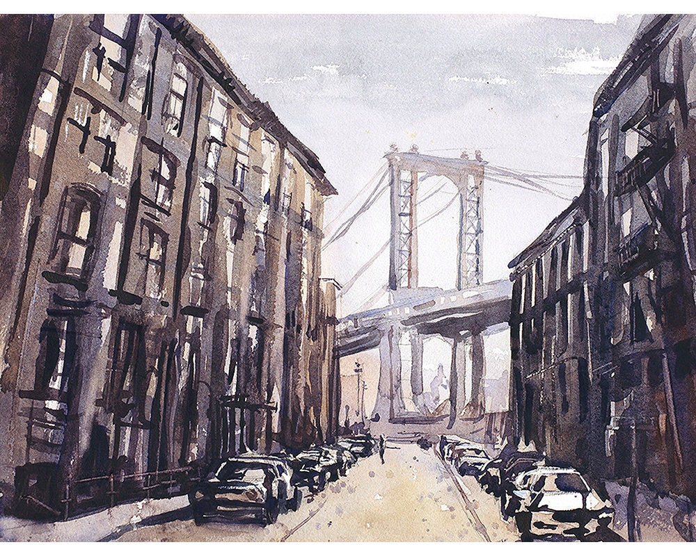 Puente de Manhattan visto desde Brooklyn- Nueva York, NY (EE.UU.) Arte del puente de Manhattan Arte del horizonte de Nueva York Puente de Brooklyn (impresión)
