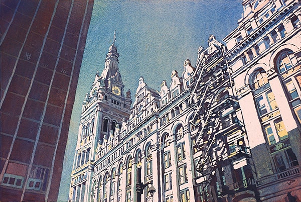 Ayuntamiento de Milwaukee, WI. Arte colorido Pintura del horizonte de Milwaukee, impresión de bellas artes arte acuarela Bellas artes de Milwaukee (impresión)