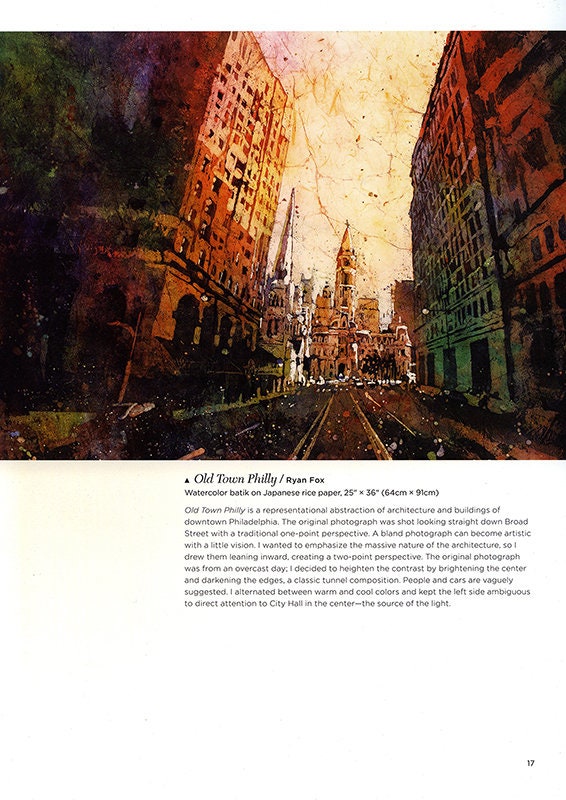 Ayuntamiento al anochecer- Filadelfia, PA. Bellas artes acuarela batik pintura Filadelfia obras de arte bellas artes Obras de arte del Ayuntamiento Filadelfia puesta de sol (impresión)