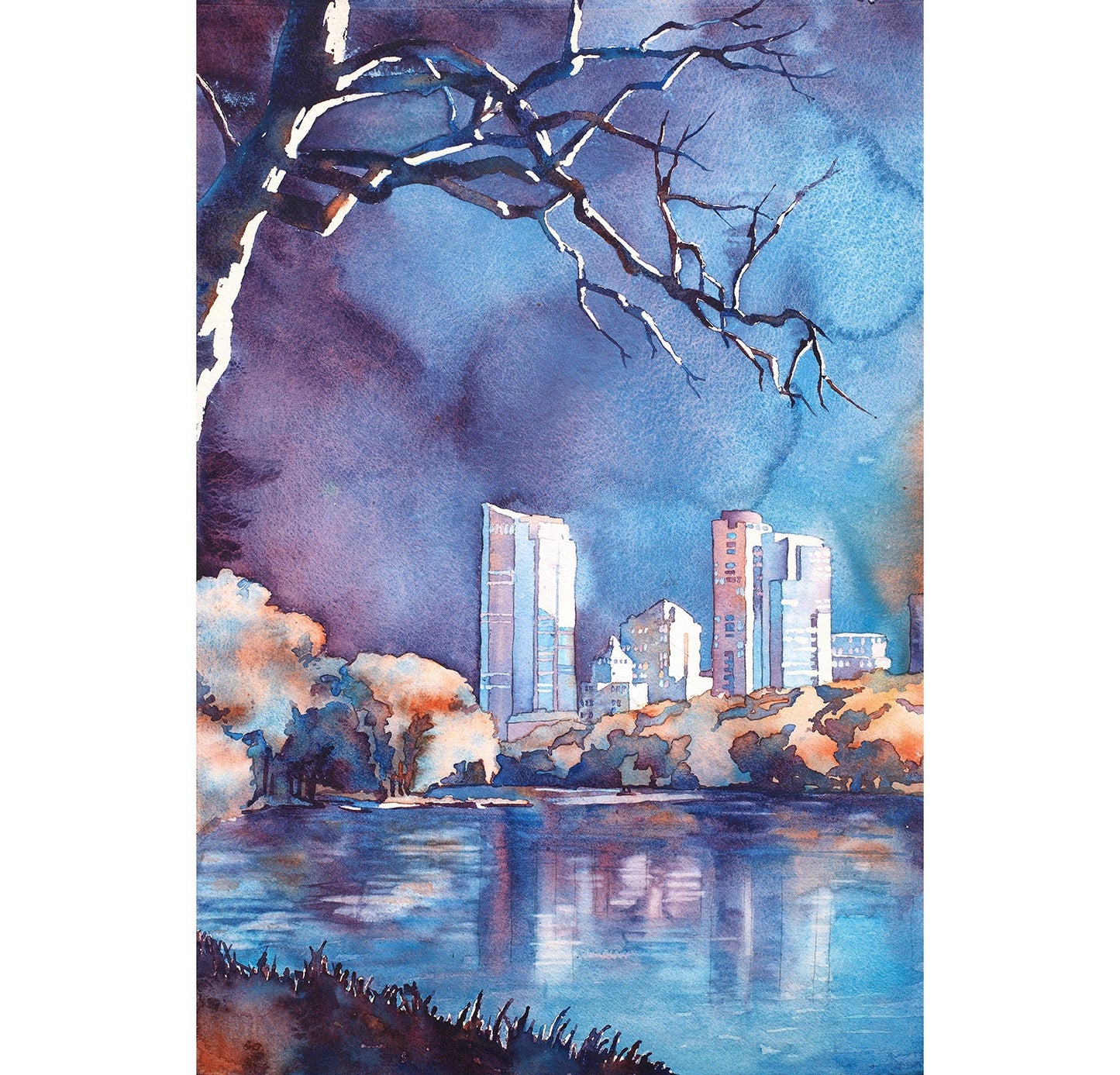 Downtown Milwaukee, Wisconsin skyline at dusk. Milwaukee skyline art, watercolor painting, home decor print Milwaukee (print)