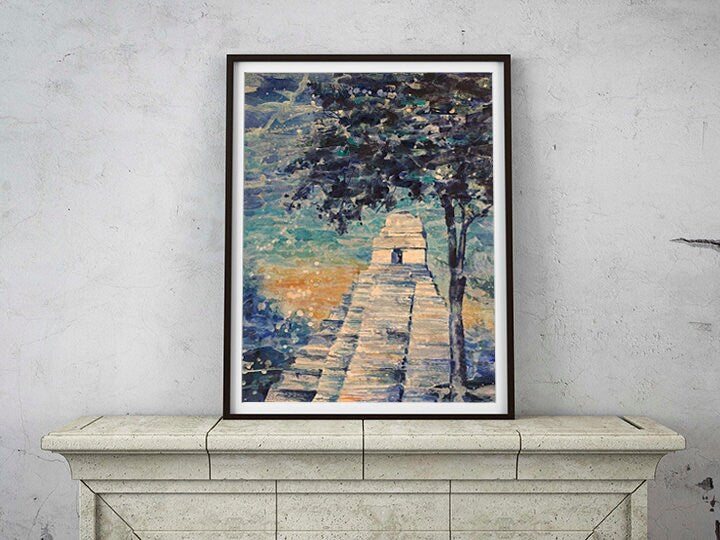 Mayan ruins at Tikal, Guatmala- watercolor painting. Fine art painting Tikal Guatemala ruins art colorful artwork painting for house