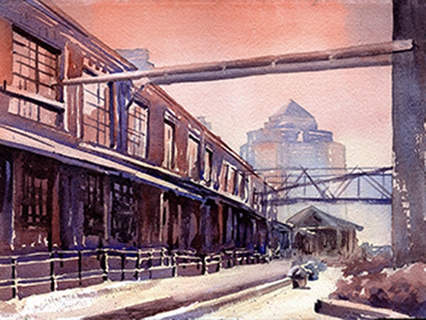 Colorful wall painting Durham downtown North Carolina sunset