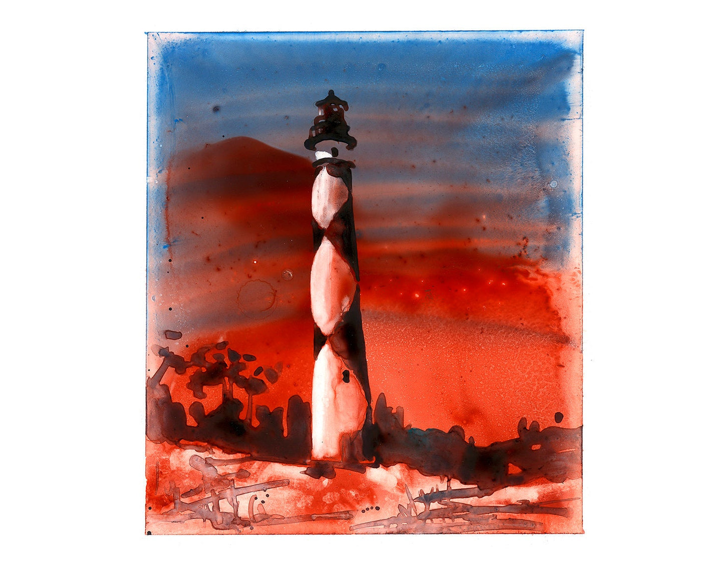 Faro de Cape Lookout en los Outer Banks de Carolina del Norte, EE.UU. al atardecer. Pintura del faro de arte de Outer Banks, Carolina del Norte (impresión)