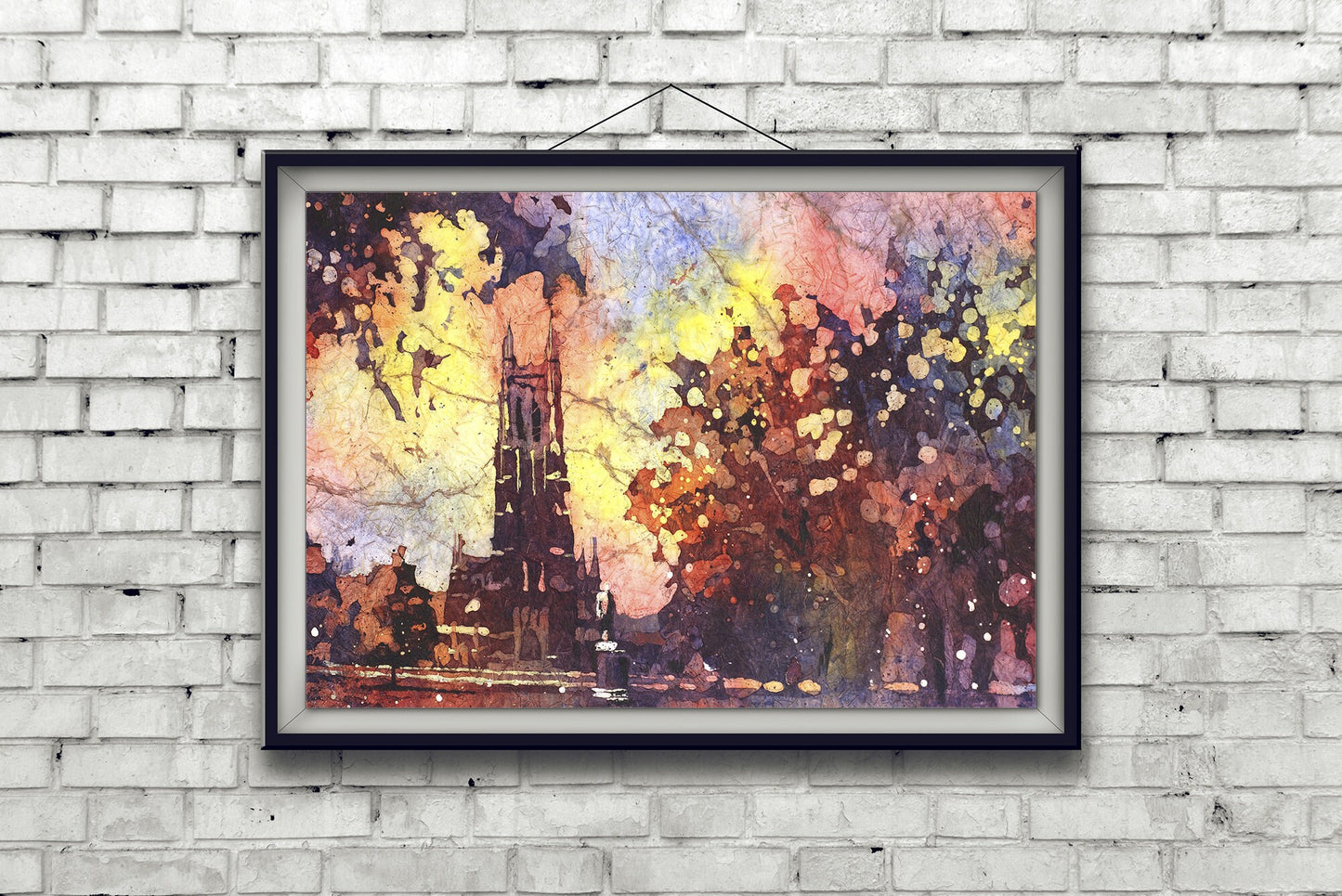 Hand-painted Duke Chapel at Duke University–North Carolina, turned into a giclee watercolor art print for graduation gifts and classic university wall art.
