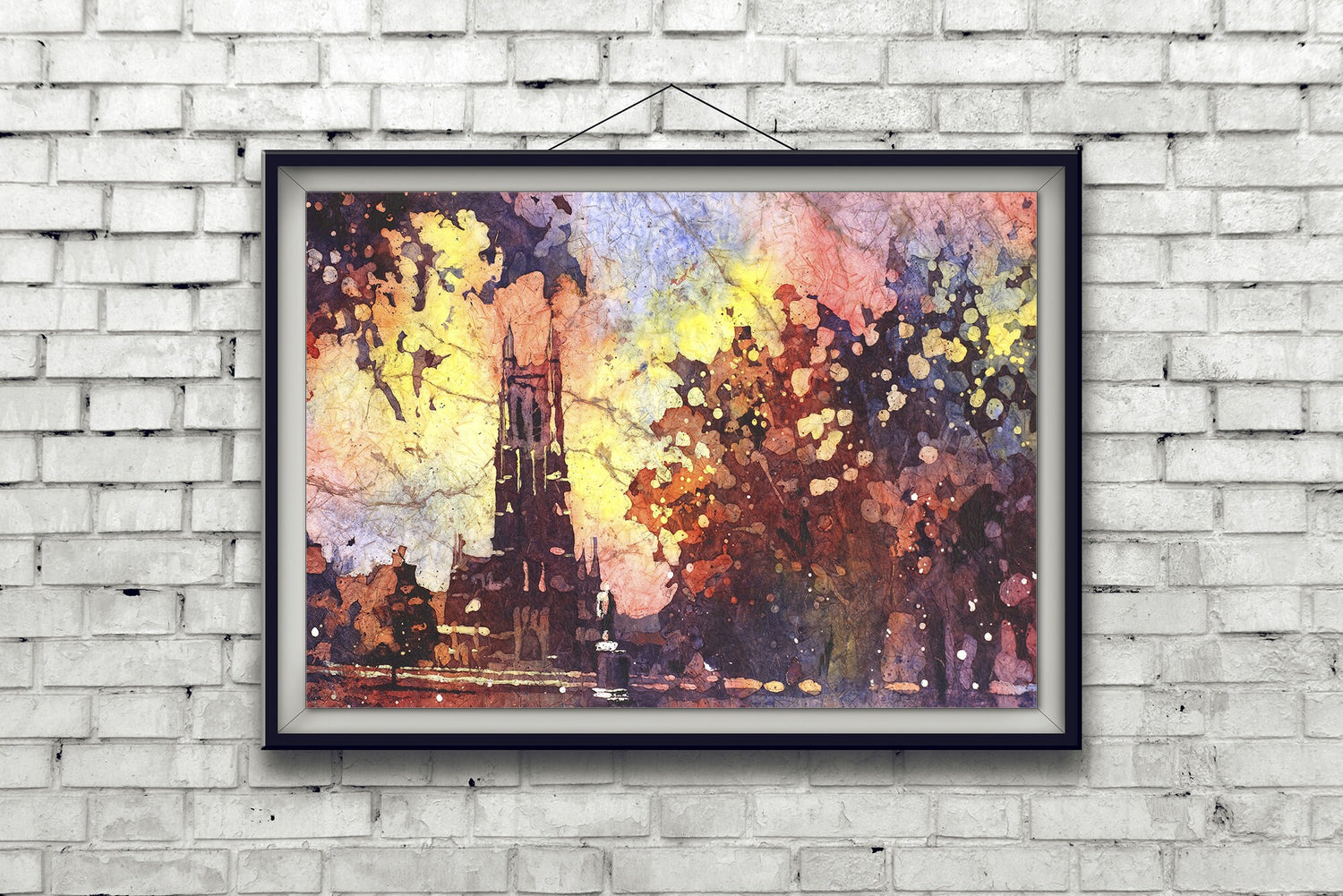 Hand-painted Duke Chapel at Duke University–North Carolina, turned into a giclee watercolor art print for graduation gifts and classic university wall art.