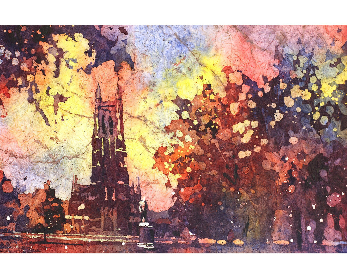 Vibrant Duke Chapel watercolor print highlighting the gothic architecture of Duke University, perfect for alumni presents or North Carolina-themed home decor.