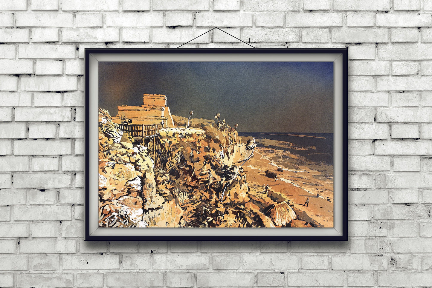 Ruinas mayas de Tulum en México. Pintura en acuarela de ruinas mayas en Tulum en la Península de Yucatán- Obra de arte de la Riviera Maya de México Ruinas de Tulum (impresión)