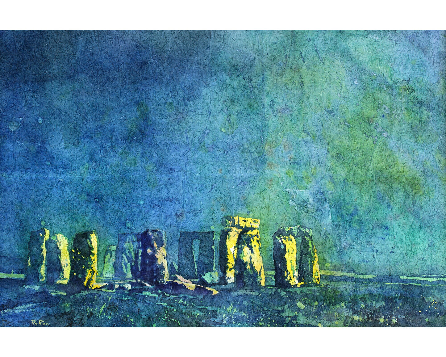 Learn to paint watercolor- Stonehenge ruins. Watercolor batik painting tutorial, art lesson PDF painting lesson batik art Stonehenge ruins