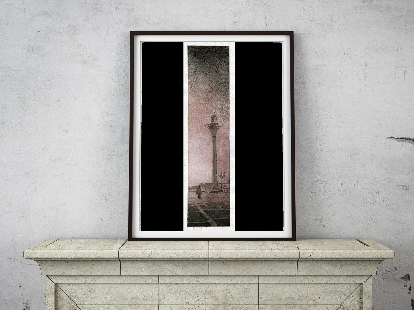 Colorful Venice artwork featuring the iconic winged lion of Saint Mark with sunrise sky.