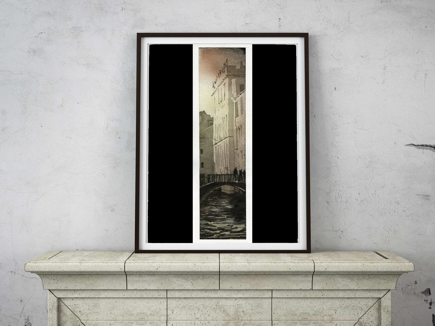 Venice, Italy street scene. Bridge in medieval city of Venice. Watercolor painting Venice home decor Italy painting photograph Venice art