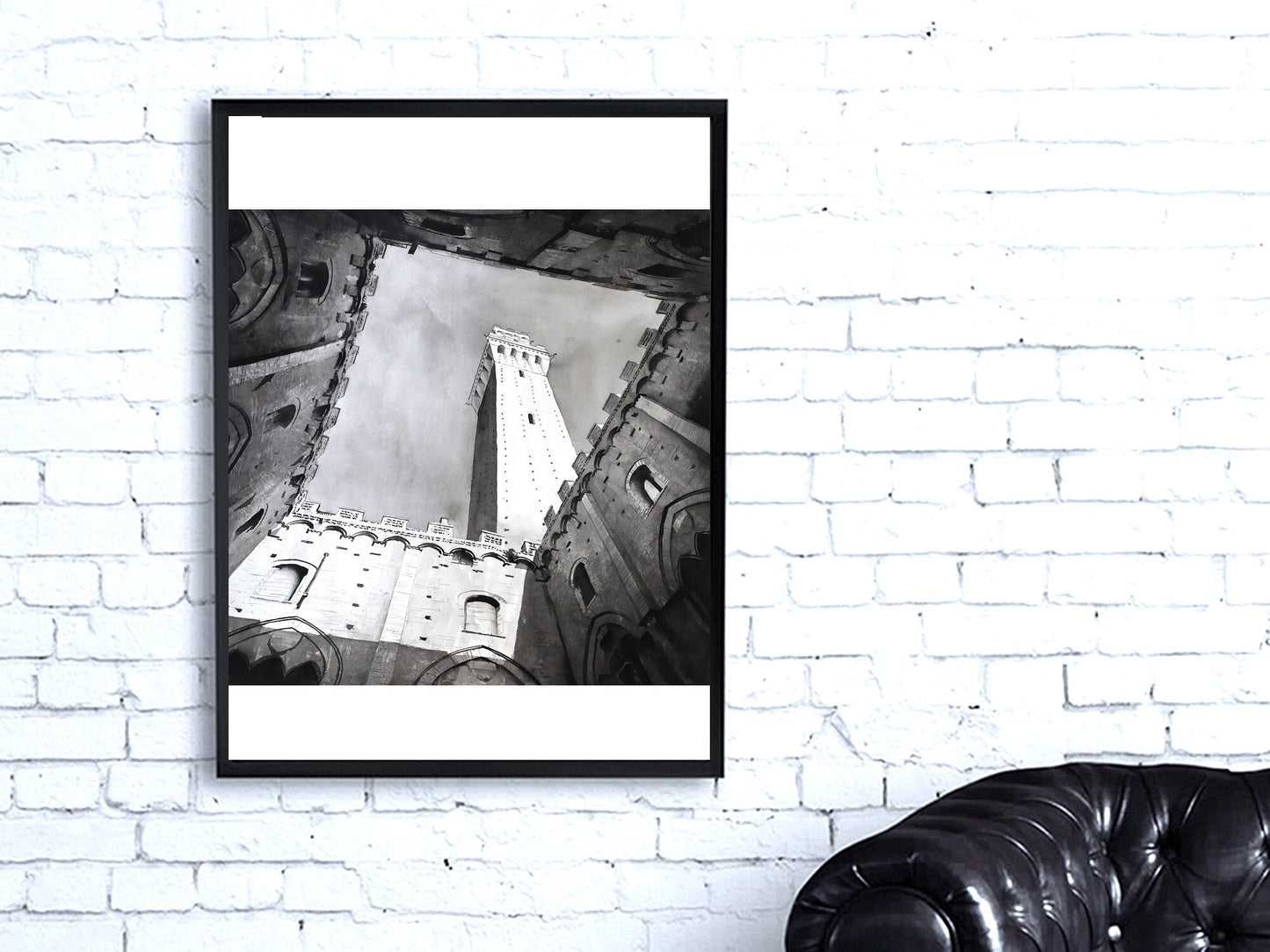 Pintura de acuarela de Siena, Italia. Il Campo en la ciudad medieval de Siena Italia pintura de bellas artes arte B&W Italia pintura arte blanco negro