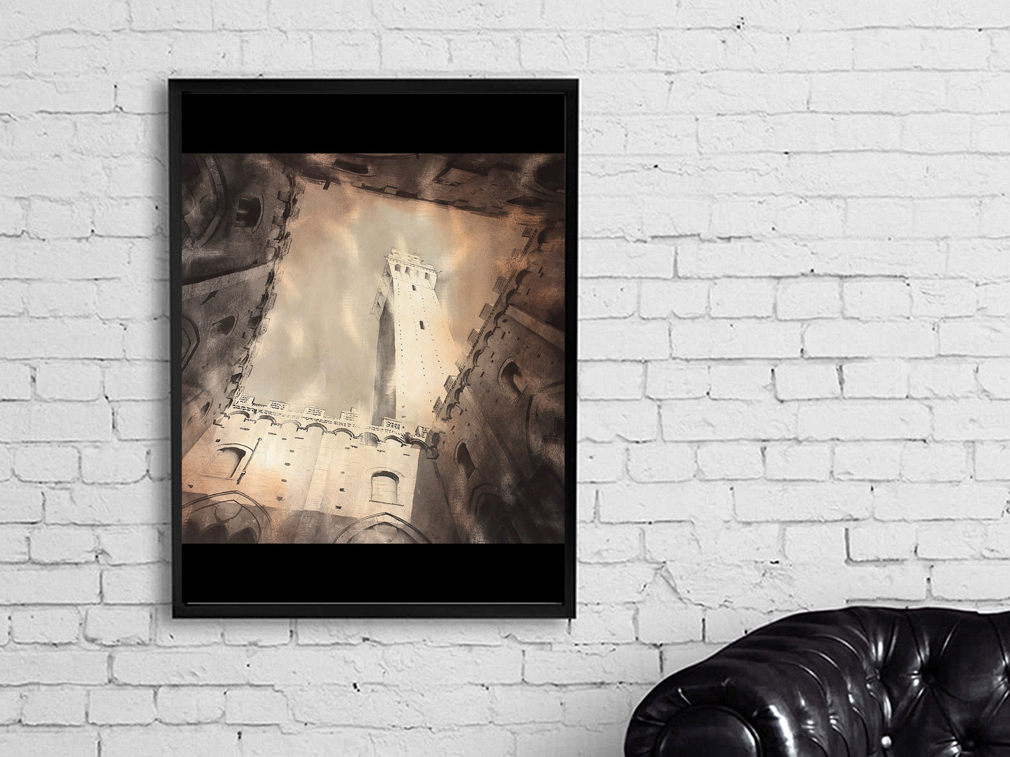 Pintura de acuarela de Siena, Italia. Pintura de acuarela en blanco negro de Siena Italia pintura de bellas artes arte B&W Italia pintura arte blanco negro